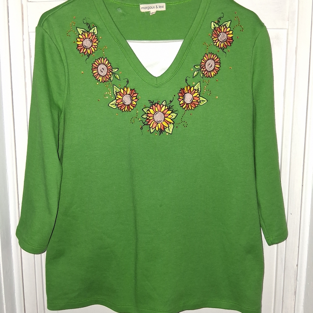 Margaux and Lexi Green Floral Embroidered Tunic
